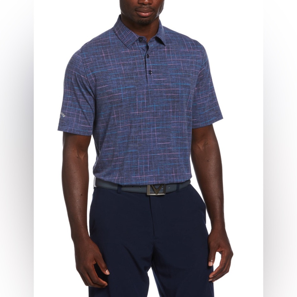 Mens Sun-Worn Texture Print Plaid Golf Polo